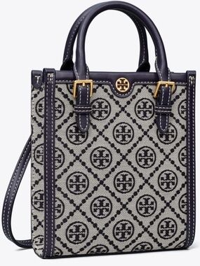 NWT Tory Burch T-monogram Jacquard Navy Blue Mini Tote Bag